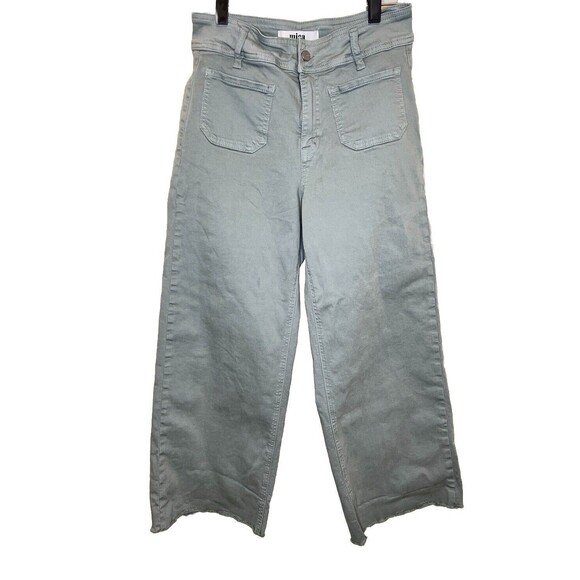 Mica Denim Buckle Super High Rise Cropped Wide Leg Stretch Pant 26 Mint Green - Picture 2 of 15